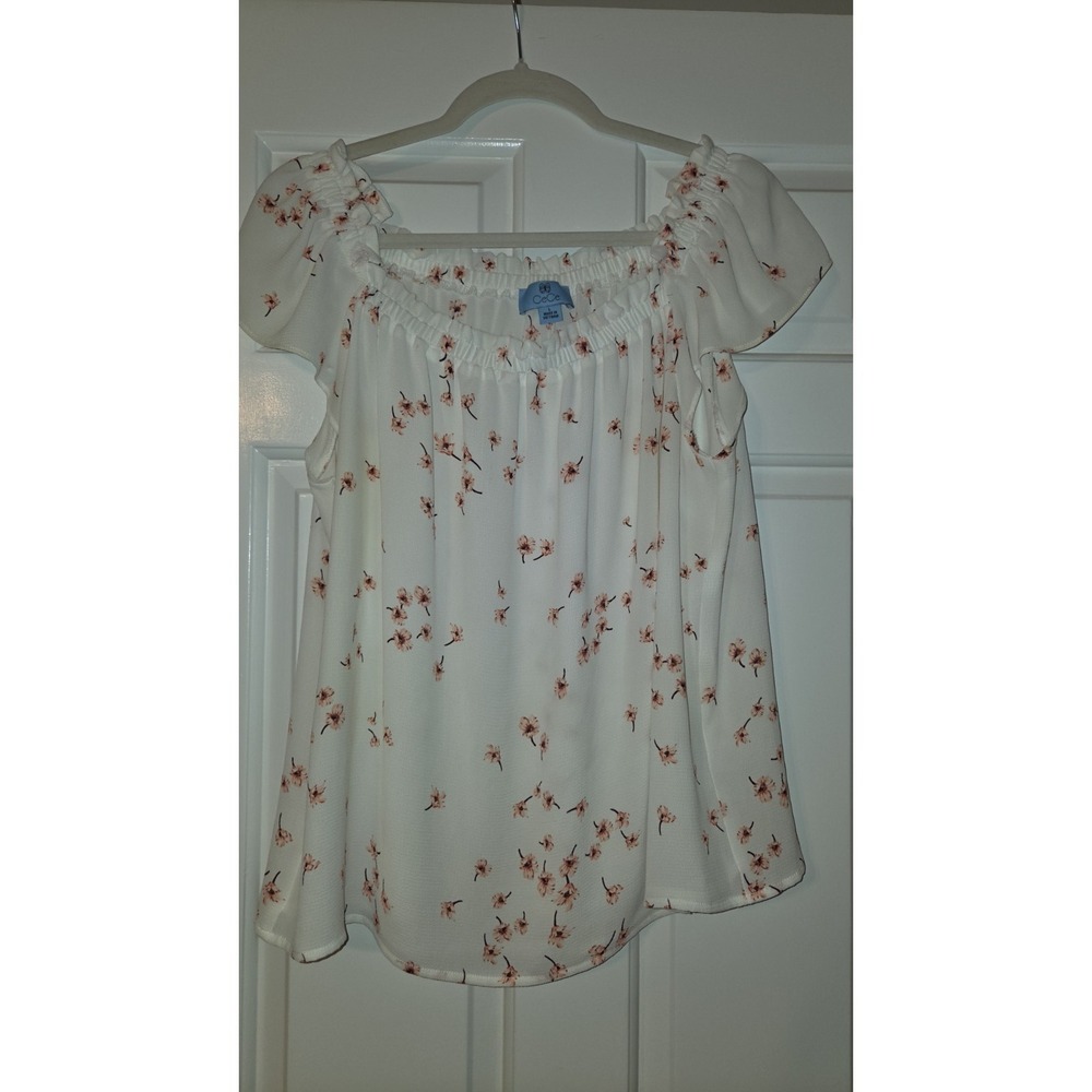 CeCe Women's Floral Blouse Flutter Sleeve Size Large